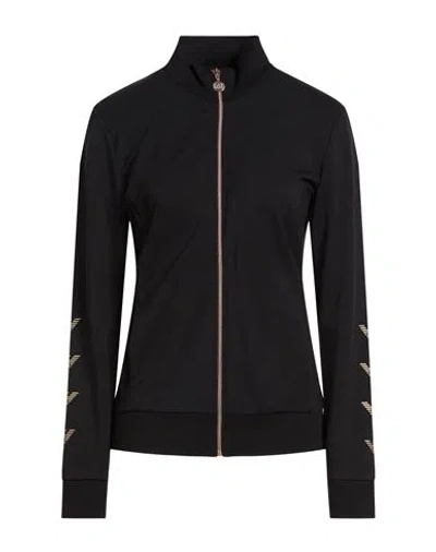 Ea7 Woman Sweatshirt Black Size S Cotton, Modal, Elastane In Blue