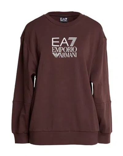 Ea7 Woman Sweatshirt Chocolate Brown Size 3xl Cotton, Polyester
