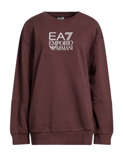 Ea7 Woman Sweatshirt Chocolate Brown Size Xxl Cotton, Polyester