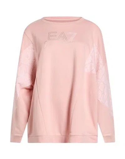 Ea7 Woman Sweatshirt Light Pink Size L Cotton, Polyester