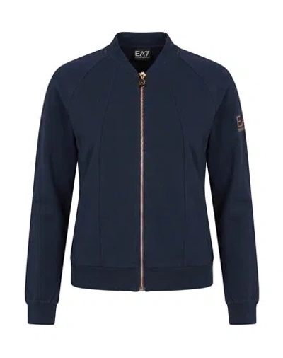 Ea7 Woman Sweatshirt Midnight Blue Size Xl Cotton, Elastane