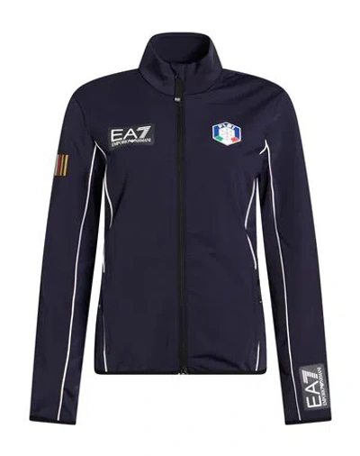 Ea7 Woman Sweatshirt Midnight Blue Size Xl Polyester, Elastane