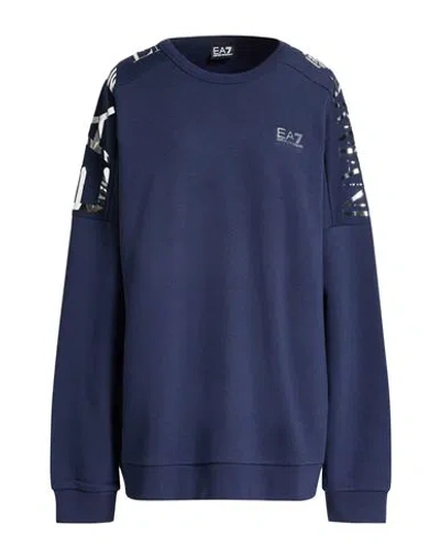 Ea7 Woman Sweatshirt Navy Size 3xl Polyester, Cotton In Blue