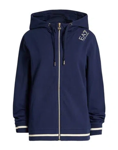 Ea7 Woman Sweatshirt Navy Size M Cotton, Elastane In Blue