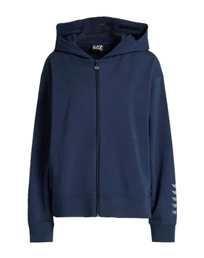 Ea7 Woman Sweatshirt Navy Size Xl Cotton, Modal, Elastane In Blue