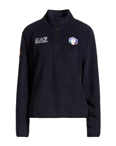 Ea7 Woman Sweatshirt Navy Size Xxl Polyester, Cotton In Blue
