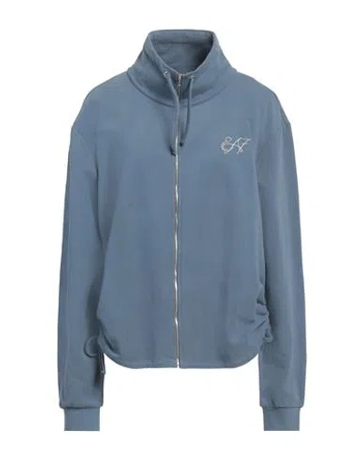 Ea7 Woman Sweatshirt Pastel Blue Size Xxl Cotton, Elastane