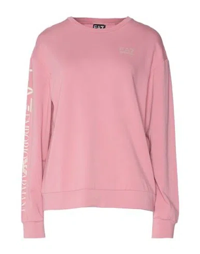Ea7 Woman Sweatshirt Pastel Pink Size S Cotton, Elastane