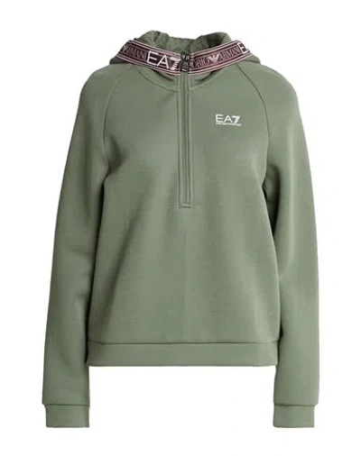 Ea7 Woman Sweatshirt Sage Green Size S Cotton, Polyester