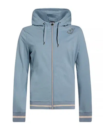 Ea7 Woman Sweatshirt Sky Blue Size Xs Cotton, Elastane