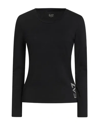 Ea7 Woman T-shirt Black Size M Cotton, Elastane