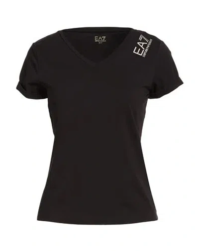 Ea7 Woman T-shirt Black Size S Cotton, Elastane