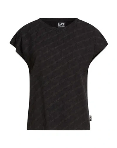 Ea7 Woman T-shirt Black Size Xl Cotton, Elastane In Animal Print