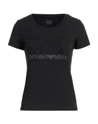 Ea7 Woman T-shirt Black Size Xl Cotton, Modal, Elastane
