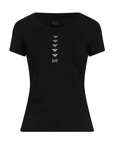 Ea7 Woman T-shirt Black Size Xl Cotton, Modal, Elastane