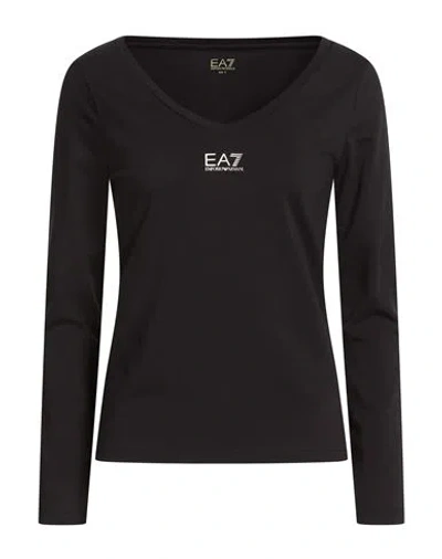 Ea7 Woman T-shirt Black Size Xxl Cotton, Elastane