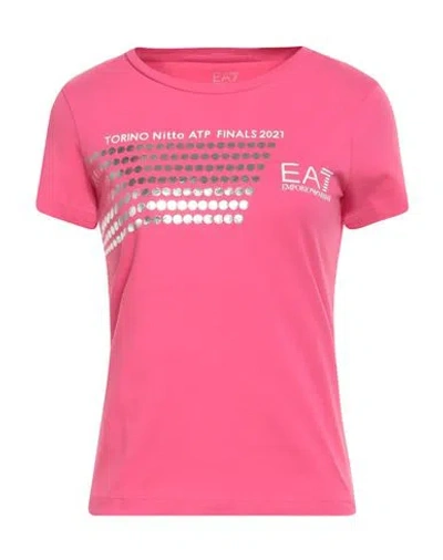 Ea7 Woman T-shirt Fuchsia Size L Cotton, Elastane In Pink