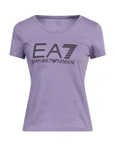 Ea7 Woman T-shirt Light Purple Size Xl Cotton