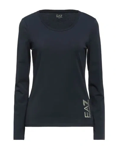 Ea7 Woman T-shirt Midnight Blue Size M Cotton, Elastane
