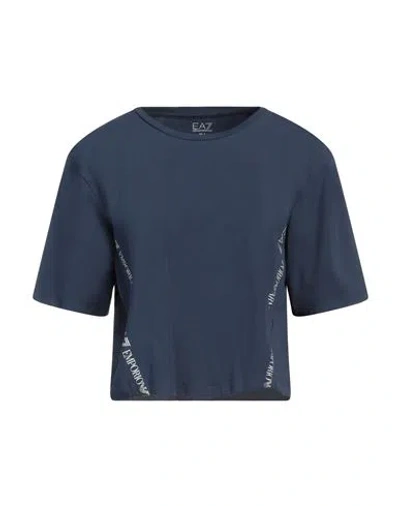 Ea7 Woman T-shirt Navy Size S Cotton, Elastane In Navy Blue