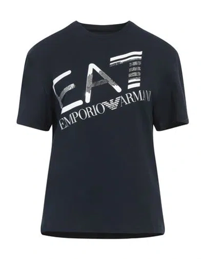 Ea7 Woman T-shirt Navy Size Xs Cotton, Elastane In Navy Blue