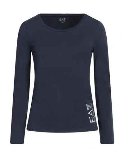 Ea7 Woman T-shirt Navy Size L Cotton, Elastane