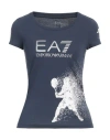 Ea7 Woman T-shirt Navy Size L Cotton, Elastane In Navy