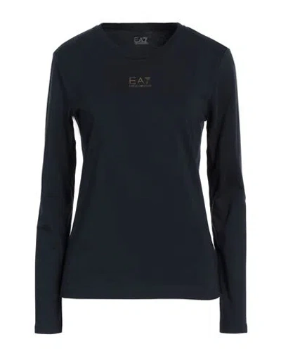 Ea7 Woman T-shirt Navy Size M Cotton, Modal, Elastane In Navy