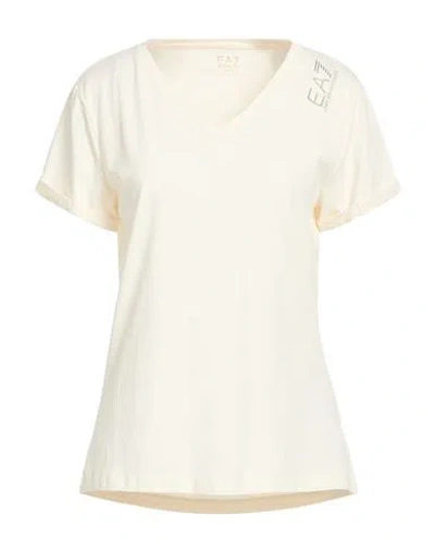 Ea7 Woman T-shirt Off White Size L Cotton, Elastane In Neutral