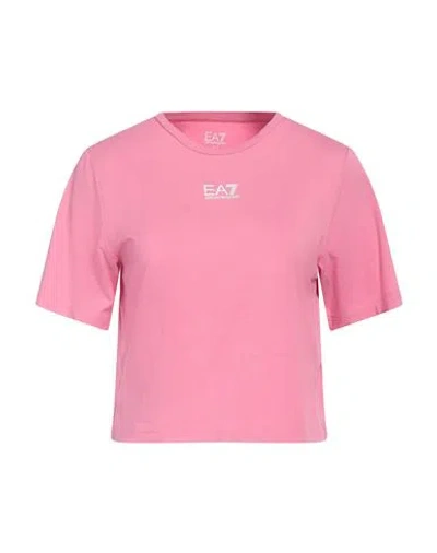 Ea7 Woman T-shirt Pink Size L Cotton, Modal, Elastane