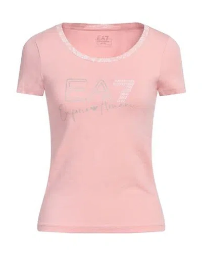 Ea7 Woman T-shirt Pink Size Xl Organic Cotton, Modal, Elastane