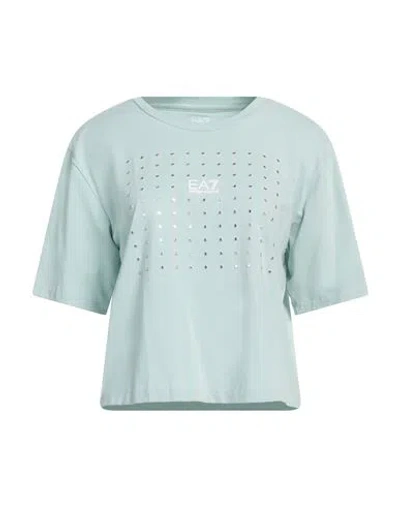 Ea7 Woman T-shirt Sky Blue Size L Cotton, Elastane