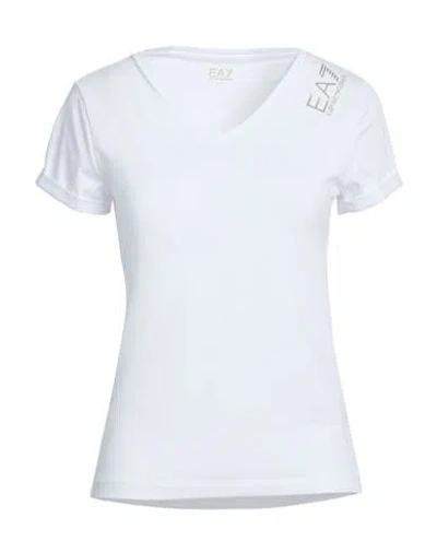 Ea7 Woman T-shirt White Size S Cotton, Elastane
