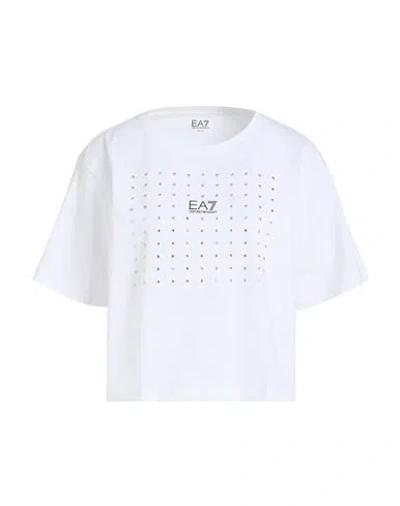 Ea7 Woman T-shirt White Size Xl Cotton, Elastane
