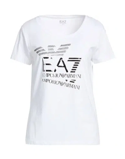 Ea7 Woman T-shirt White Size Xl Cotton, Elastane