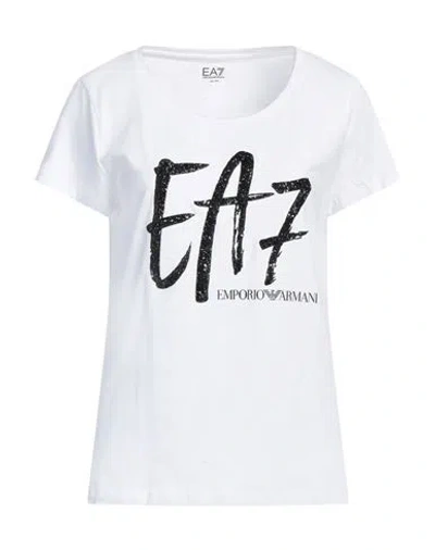 Ea7 Woman T-shirt White Size Xl Cotton, Elastane