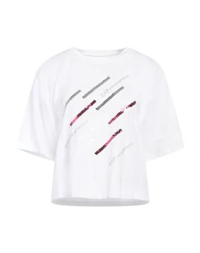 Ea7 Woman T-shirt White Size Xl Cotton, Elastane