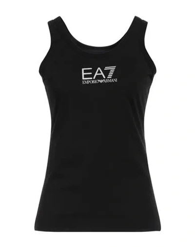 Ea7 Woman Tank Top Black Size Xl Polyester, Elastane