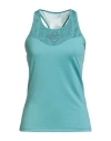 Ea7 Woman Tank Top Turquoise Size Xl Recycled Polyester, Elastane, Polyamide In Blue