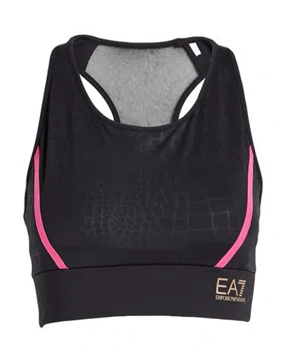 Ea7 Woman Top Black Size L Polyester, Elastane