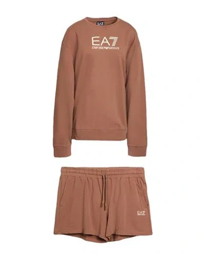 Ea7 Woman Tracksuit Light Brown Size Xxl Cotton, Elastane