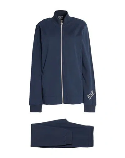 Ea7 Woman Tracksuit Navy Size L Cotton, Elastane In Blue