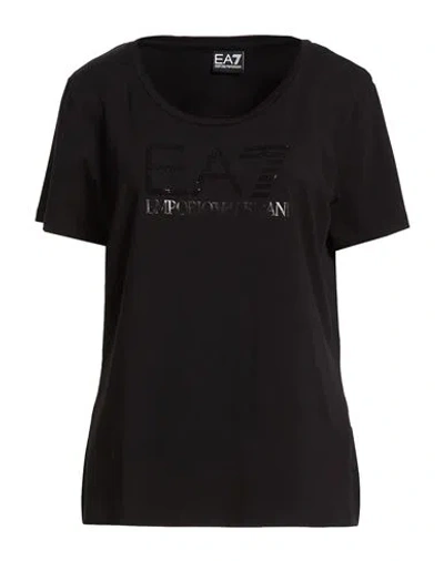 Ea7 Woman T-shirt Black Size L Cotton, Elastane