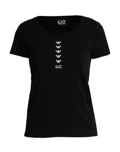 Ea7 Woman T-shirt Black Size L Cotton, Elastane