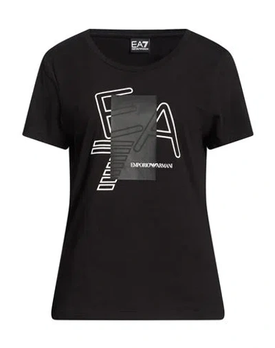 Ea7 Woman T-shirt Black Size M Cotton, Elastane
