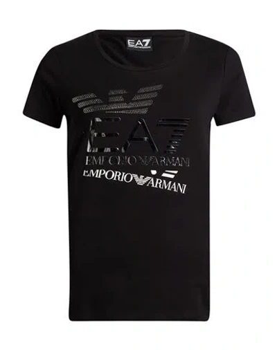 Ea7 Woman T-shirt Black Size S Cotton, Elastane