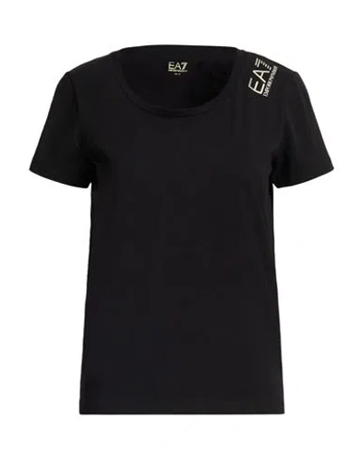 Ea7 Woman T-shirt Black Size Xl Cotton, Elastane