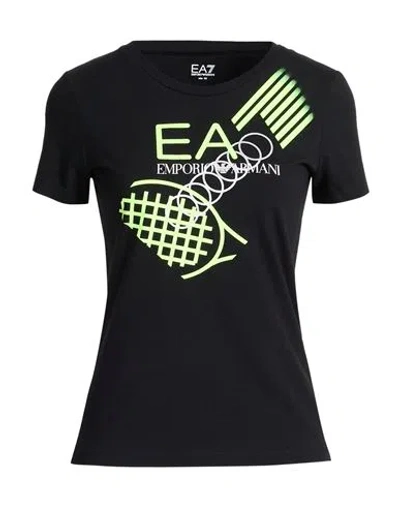 Ea7 Woman T-shirt Black Size Xl Cotton, Elastane