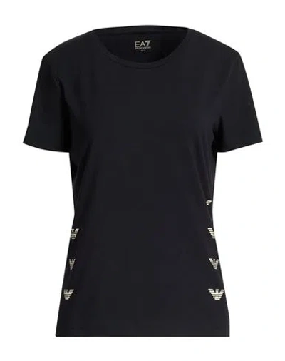 Ea7 Woman T-shirt Black Size Xl Cotton, Modal, Elastane In Blue