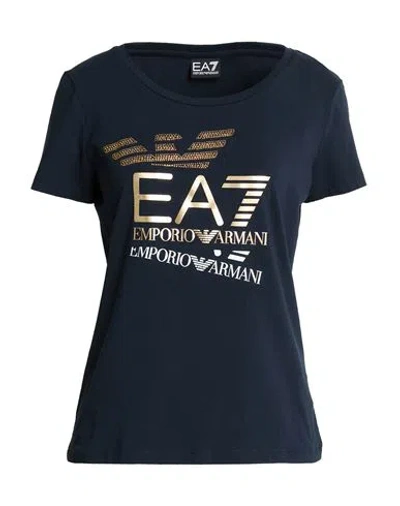 Ea7 Woman T-shirt Blue Size L Cotton, Elastane